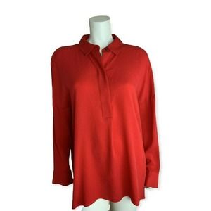 COS Red Long Sleeve Tunic Small Collared Button Placket Lagenlook Womens Shirt